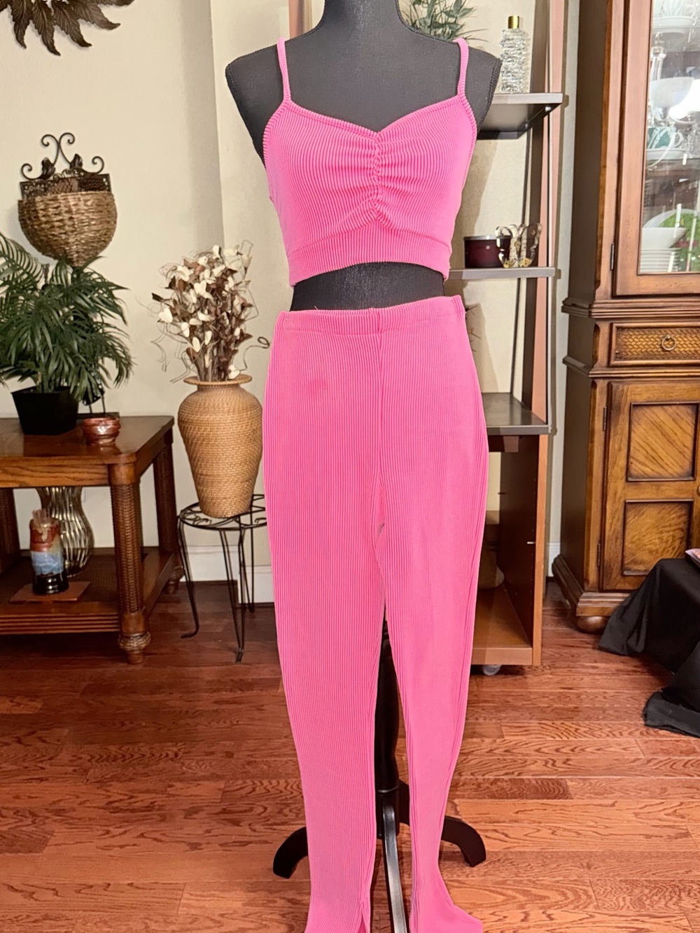 Fashion Nova Hot Pink Ribbed Straight-Leg Pants